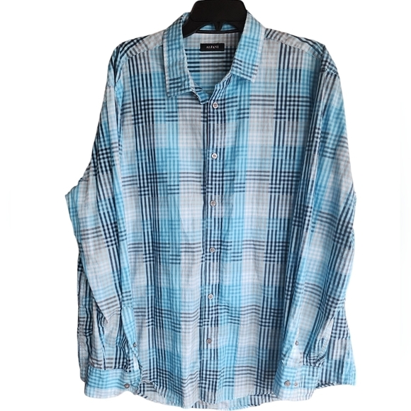 ALFANI Men's Dress Shirt Regular Fit Long-Sleeve Button-Down Blue Plaid Size 2XL - Picture 1 of 6